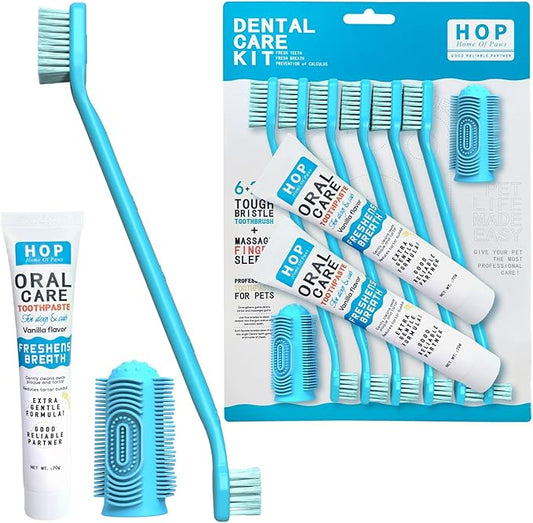 HOP Pet Toothbrush Kit 10PCS Cats Dogs Dental Care Soft Bristles Finger Toothbrush Set Toothpaste Fresh Breath Dog Oral Care Kit Suitable for All Pets Home of Paws