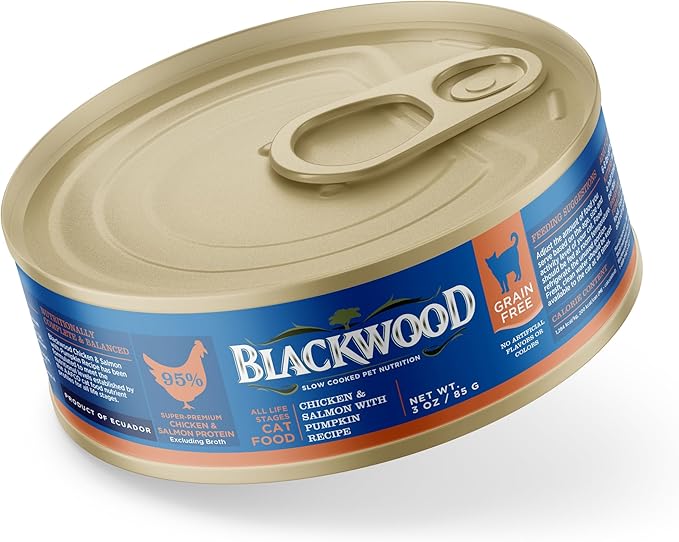 Blackwood Wet Cat Food, Chicken & Salmon with Pumpkin Recipe for All Life Stages, 3 Ounce Can (Pack of 12), Slow Cooked, Grain Free