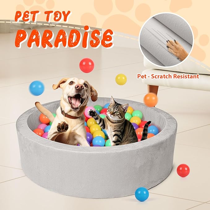 Dog Beds, 27 Inch Round Foam Pet Beds，Suitable for Small Dog & Cat to Sleep in and Play in The Ball Pit，Gray - Ideal for Puppies and Kittens（Balls NOT Included）...