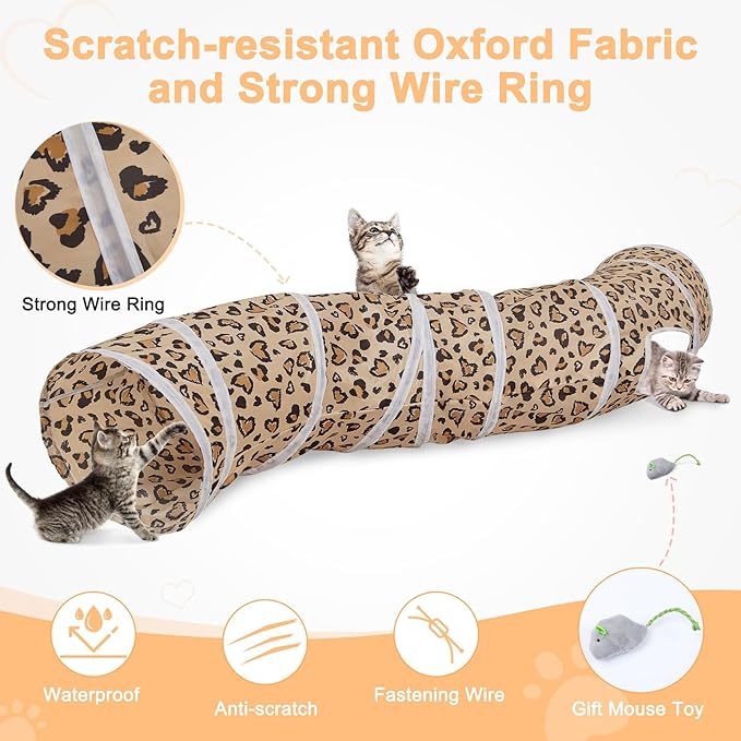 Glittme Cat Tunnel, Cat Tunnels for Indoor Cats, S-Shape Cats Cave with Cat Toys, Foldable Cat Tubes and Tunnels for Cats, Rabbit, Puppy, Guinea Pig