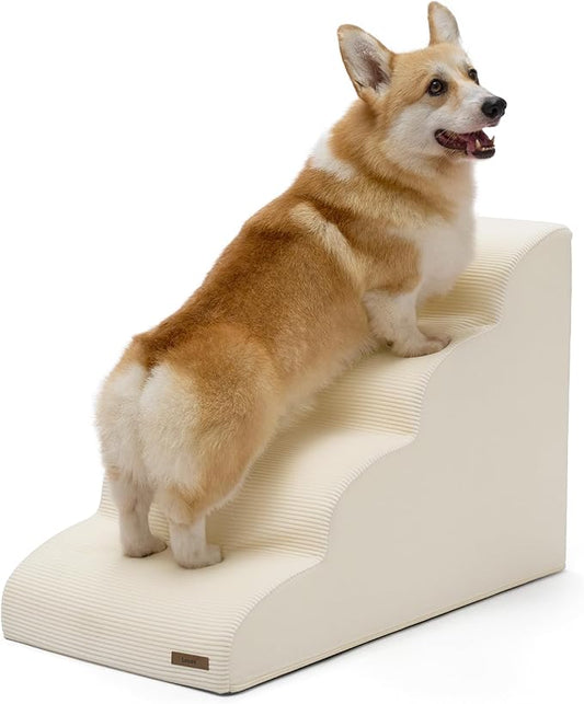 LE SURE Dog Stairs for Small Dogs Pet Steps Ramp for High Bed and Couch with CertiPUR-US Certified Foam with Non-Slip Bottom, Beige, 4 Steps