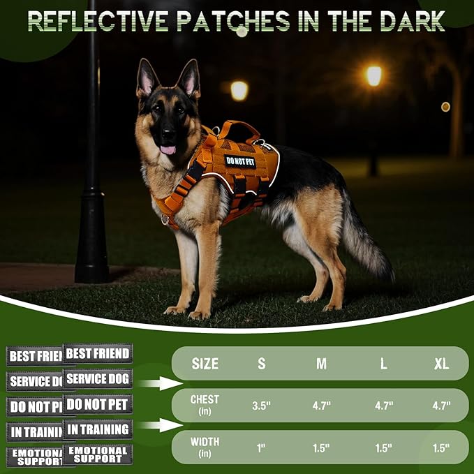 WINSEE Mesh Dog Harness with 10 Pet Patches for Small Service Dog in Training, Breathable Tactical Molle Vest with Double Handle, Reflective Military Pet Vest for Walking Hiking