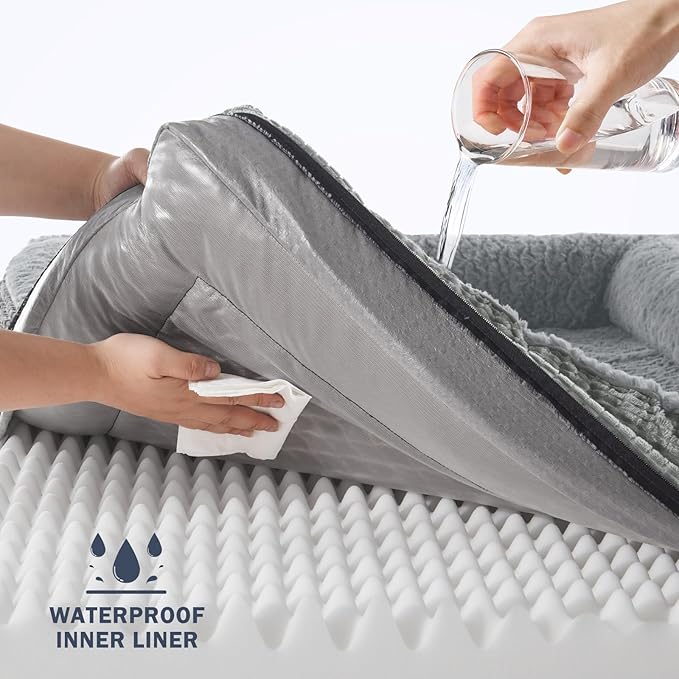 INVENHO Orthopedic Dog Beds Large Sized, XL Washable Egg-Crate Memory Foam Dog Couch Bed with Washable Removable Cover, Waterproof Lining and Nonskid Bottom