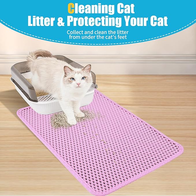 Cat Litter Mat, Kitty Litter Collector, Double Layered Honeycomb Design Waterproof, Anti Urine, Anti Slip, Easy to Clean, Limit Garbage (23"x14.5", Pink)