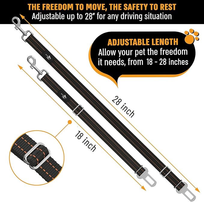 Active Pets Orange Car Seat Belt for Dogs, Attaches to Harness & Collar, Adjustable 18" - 24" Travel Restraint System Fits Small - Large Pups for Safety & Comfort, Essential Pet Supplies & Accessories