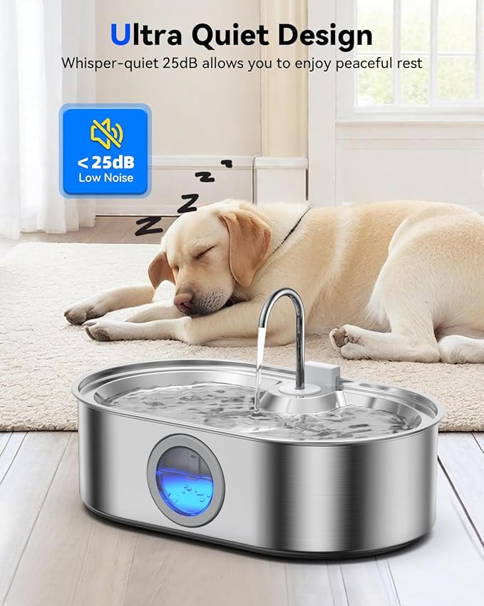 3.4Gal Dog Water Fountain for Large Dogs, 13L Stainless Steel Large Pet Fountain with Deeper & Wider Drinking Area, Automatic Dog Water Bowl Dispenser with Water Window & LED, Super Quiet