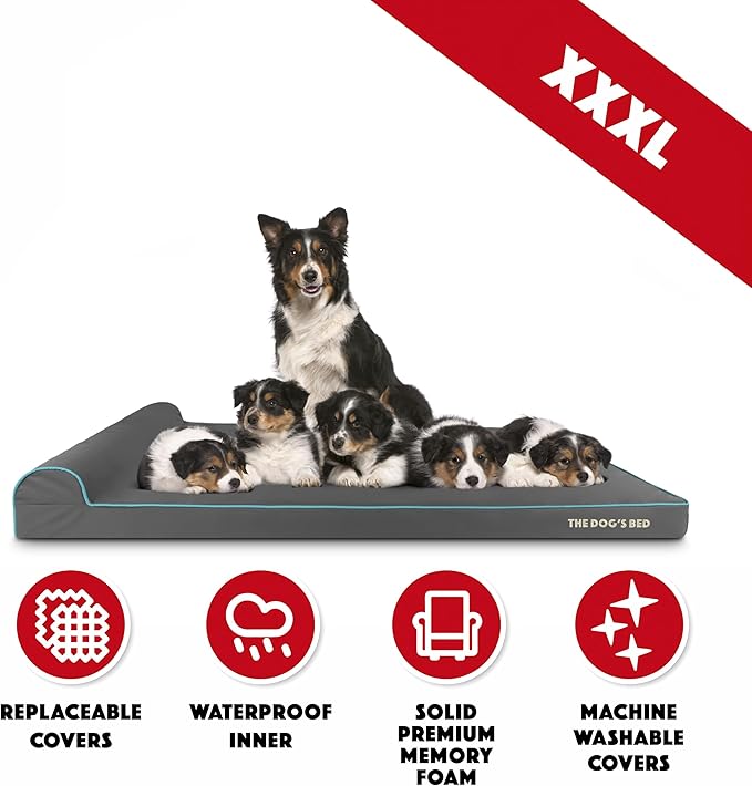 The Dog’s Bed Orthopedic Headrest Dog Bed XXXL Grey/Blue, Memory Foam, Pain Relief for Arthritis, Hip & Elbow Dysplasia, Post Surgery, Lameness, Waterproof Washable Cover