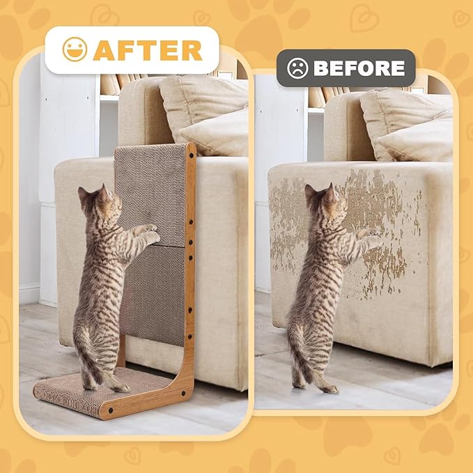 L Shape Cat Scratcher, 23.6 Inch Cat Scratchers for Indoor Cats, Protecting Furniture Cat Scratch Pad, Cardboard Cat Scratching with Ball Toy