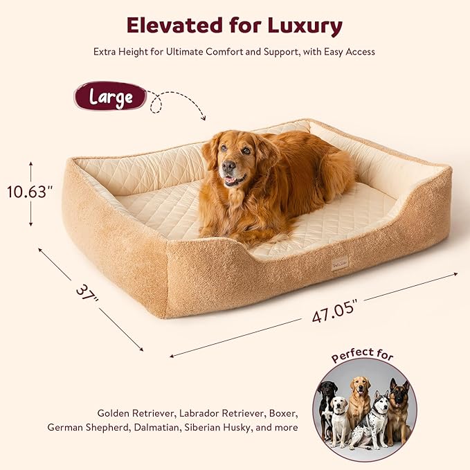 Cooling Orthopedic Large Dog Bed – Memory Foam Comfort for Big Dogs. Large Pet Couch w/Pillow, Non-Slip Bottom & Durable Zipper. Chew Proof Dog Crate Pad w/Indestructible, Waterproof & Washable Cover