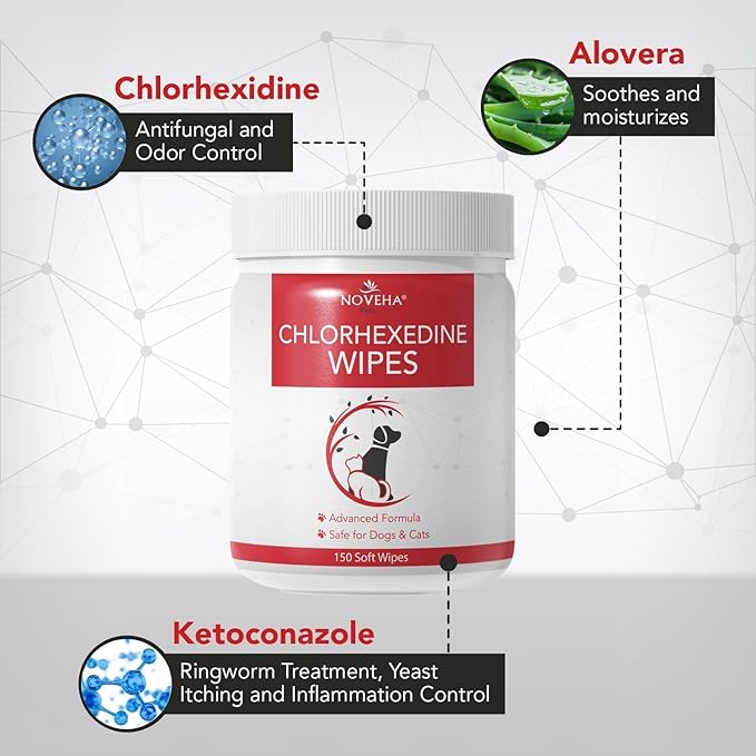 NOVEHA Pet Wipes - Formulated Pet Wipes - for Facial and Finger Folds, Underarms - 3" x 2" Size (450 Counts)