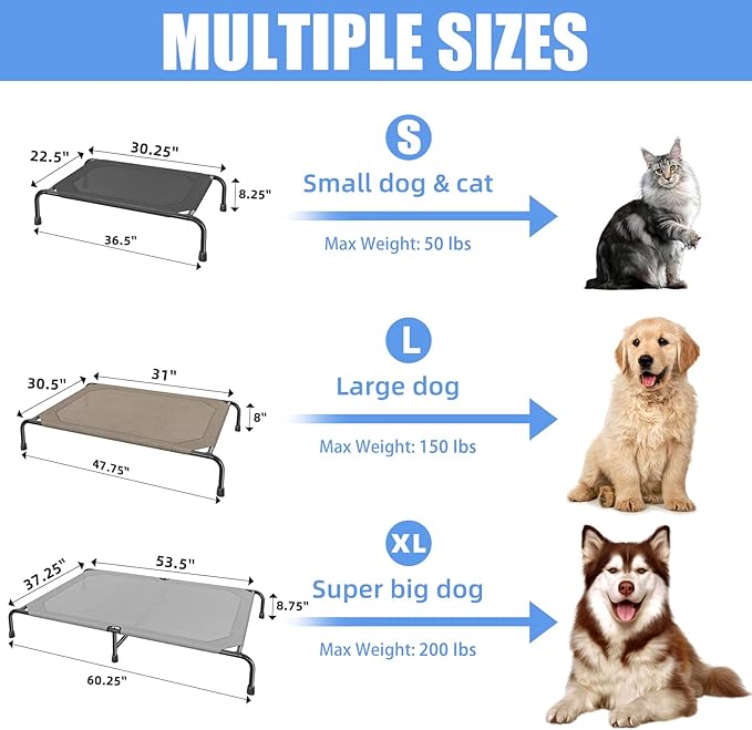 Simple Trending Raised Dog Bed for Small Dogs, Waterproof Elevated Dog Cot, Outdoor Cooling Pet Bed, 36.5" x 22.5", Black