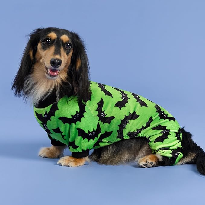 Fitwarm Halloween Bat Dog Pajamas, Funny Costumes for Small Dogs Boy Girl, Pet Outfit, Lime Green, Black, Large