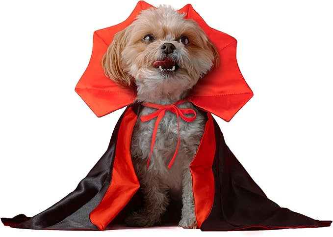 Halloween Cat Costume,Reversible Cape and Wig Set for Cats Dogs, Adjustable Red Black Witch Vampire Cruella Style Pet Outfit with Neck Strap