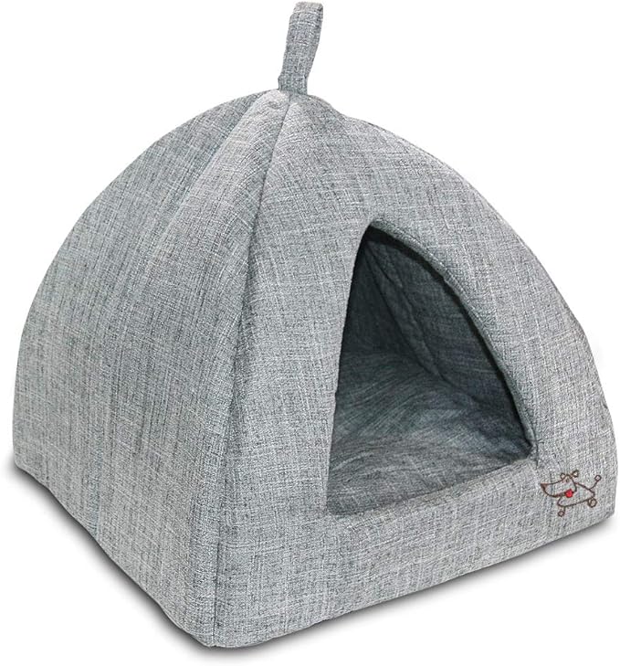 Pet Tent - Soft Bed for Dog and Cat by Best Pet Supplies - Gray Linen, 19" x 19" x H:19"