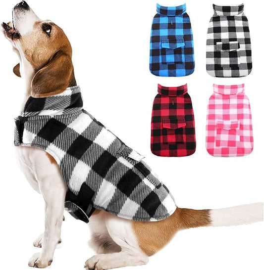 Kuoser Dog Winter Coat, Windproof Dog Fleece Jacket British Style Plaid Cold Weather Doggie Vest Coats, Reversible Cozy Warm Puppy Clothes Pet Apparel for Small Dogs XS