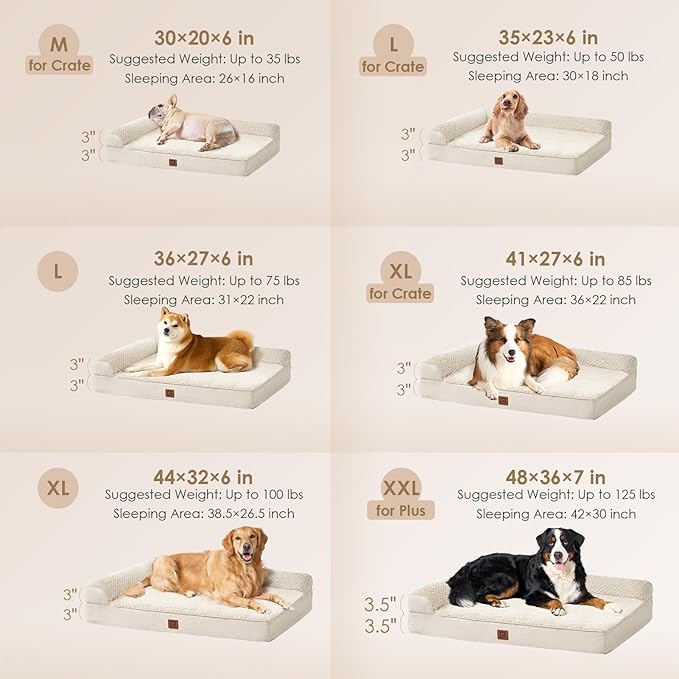EHEYCIGA Memory Foam Dog Bed Medium Sized Dogs, Waterproof Dog Bed Orthopedic with Washable Removable Cover, Non-Slip Pet Bed Couch for Crate, 30x20x6 Inches, Beige