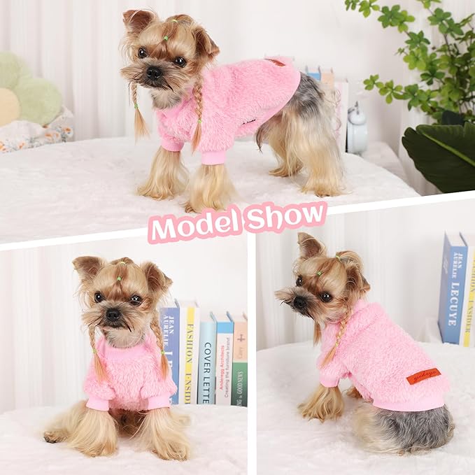 Dog Sweater Sweaters for Small Dogs Girl Purple Fleece Clothes Winter Soft Thickening Warm Puppy Boy Teacup Yorkie Chihuahua (M,Pink)
