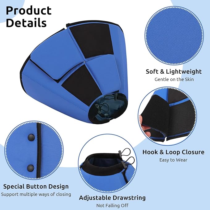 Queenmore Dog Cones for Small Dogs, Soft Cone for Dogs After Surgery, Adjustable Comfy Cone for Dogs & Cats, Comfortable Pet Cone After Surgery for Wound Healing, Blue S