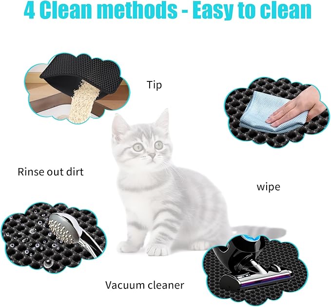 Cat Litter Mat, Kitty Litter Collector, Double Layered Honeycomb Design Waterproof, Anti Urine, Anti Slip, Easy to Clean, Limit Garbage (23"x14.5", Black)