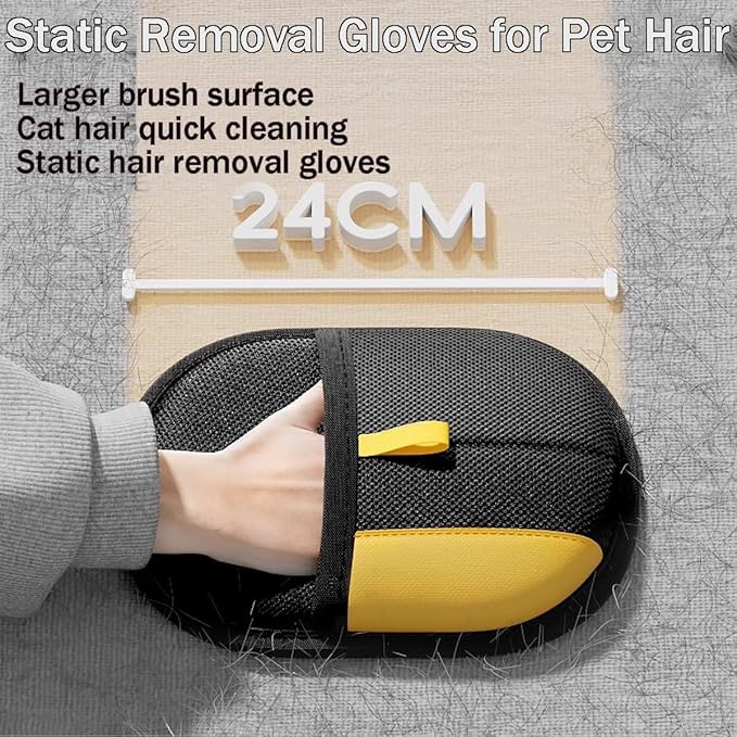 Electrostatic Pet Hair Removal Gloves, Static Removal Gloves for Pet Hair, Double-Sided Reusable Cat & Dog Electrostatic Gloves for Couch, Clothing, Carpet, Car Seat (Yellow, 2PCS)