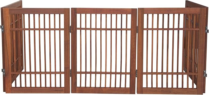 Pet Dog Gate Strong and Durable Freestanding Folding Acacia Hardwood Portable Wooden Fence Indoors or Outdoors by Urnporium (Brown Pet Gate, 5 Panel 24" Tall)