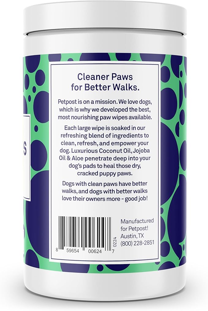 Petpost Paw Wipes for Dogs | 70 Count Dog Paw Cleaner Wipes with Coconut Oil, Jojoba Oil & Aloe | Gentle Pet Wipes for Paws | Large Ultra Soft Cotton Pads, Cherry Blossom Scent