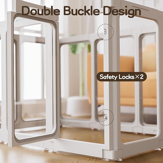 Jalove 12PCS Dog Playpen Clear Puppy Playpen Indoor, 30"H Easy Assemble Transparent Cat Small Pet Play Pen, Sturdy Plastic Dog Fence Crate Kennel Whelping Cage Enclosure for Small & Medium Dogs, White