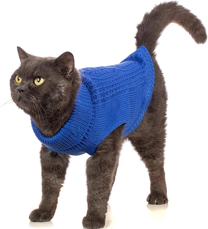 Stretchy Cat Sweater - 17 Colors & 6 Sizes | Snug Winter-Ready Knit for Boy/Girl Cats & Kittens(Dark Blue, Small)
