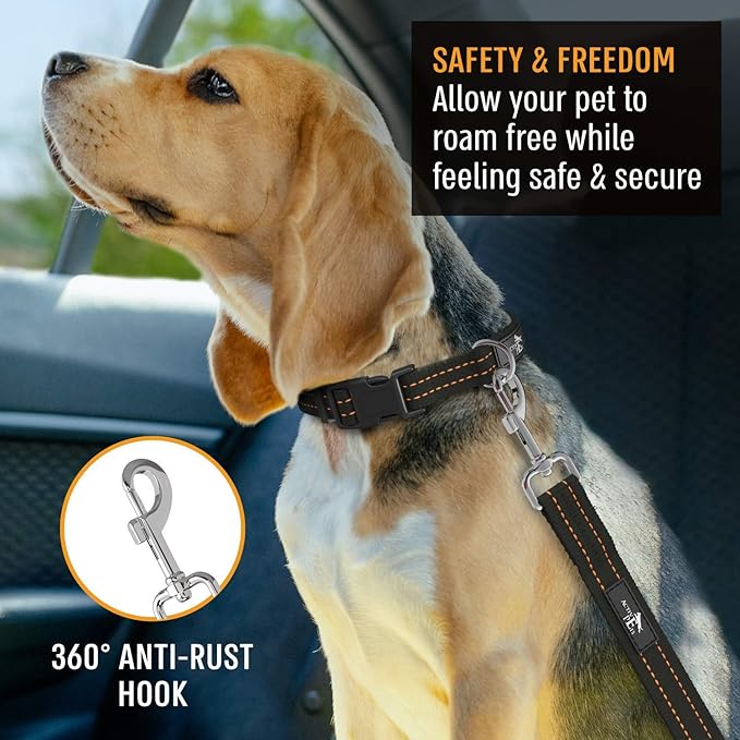 Active Pets Orange Car Seat Belt for Dogs, Attaches to Harness & Collar, Adjustable 18" - 24" Travel Restraint System Fits Small - Large Pups for Safety & Comfort, Essential Pet Supplies & Accessories