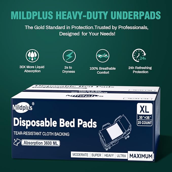 Heavy Duty Underpads 30"X36", 25 Count, Ultra Absorbent Chucks Pads 130 Grams Disposable Bed Pads with Strength Cloth Backing Incontinence Pads for Adults, Kids or Pets