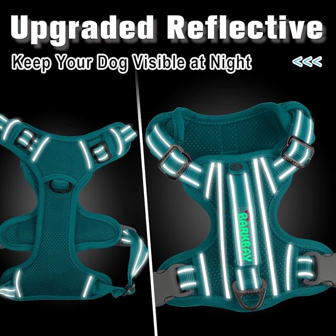 BARKBAY Dog Harness No Pull with ID Tag Pocket - Heavy Duty, Reflective, Easy Control for Small Dogs(Ocean Blue,S)