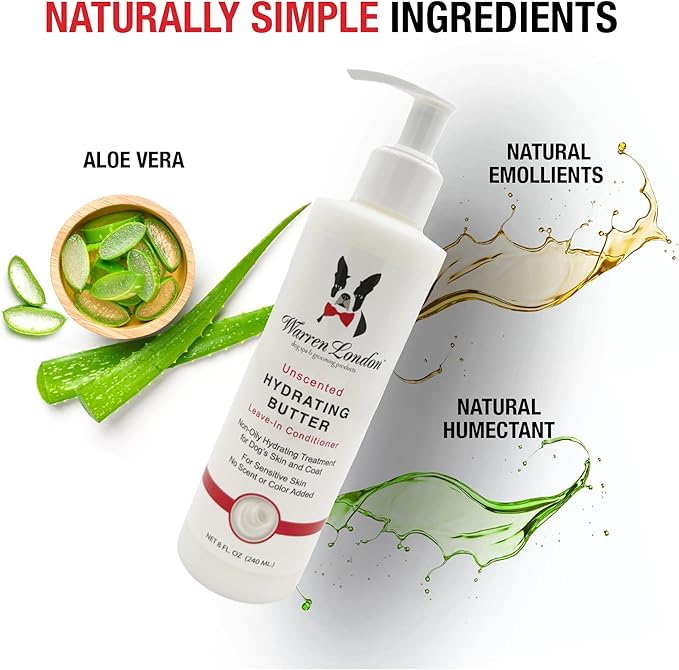 Warren London Hydrating Butter Leave in Pet Conditioner for Dogs | Lotion for Skin and Coat | Aloe Puppy & Dog Conditioner for Hair Detangler, Dry Skin, & Dandruff | Unscented 1gal