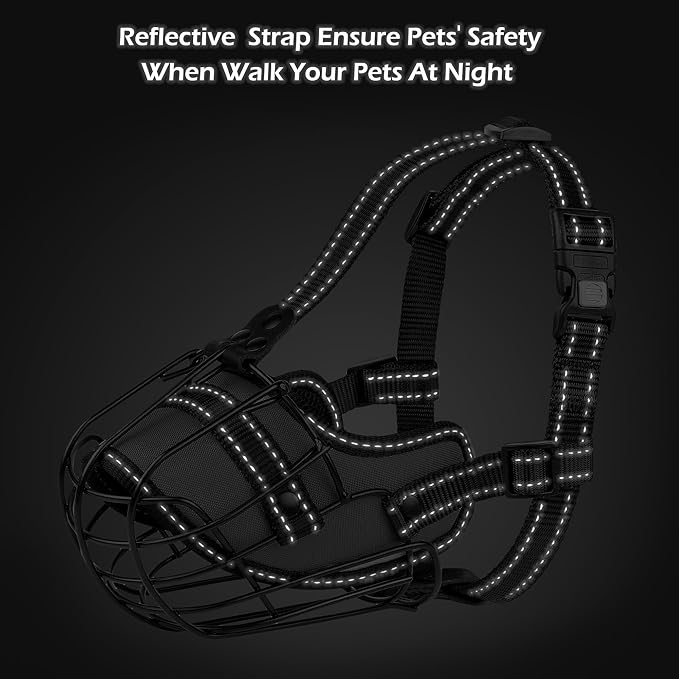 OOPSDOGGY Pitbull Dog Muzzle - Reflective Metal Mask with Wire Basket for Large Dogs - Soft Cage Muzzle to Prevent Biting & Chewing - Adjustable Nylon Straps (Blue)