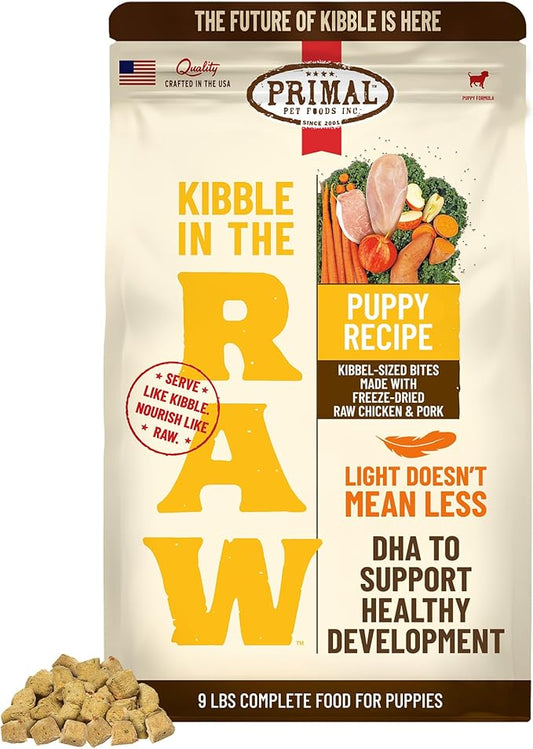 Primal Kibble in The Raw, Freeze Dried Dog Food, Puppy Recipe, Scoop & Serve, Made with Raw Protein, Whole Ingredient Nutrition, Crafted in The USA, Dry Dog Food 9 lb Bag
