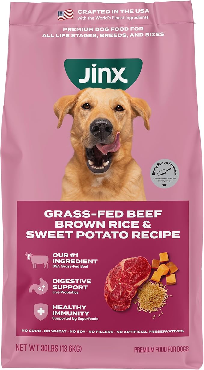 Jinx Premium Dry Dog Food, for All Lifestages - Real Beef, Brown Rice & Sweet Potato Kibble with Superfoods for Immune Support & Probiotics for Digestive Support - No Fillers - 30lb