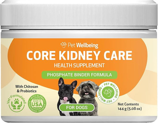 Pet Wellbeing Core Kidney Care for Dogs - Daily Phosphate Binder, Supports Healthy Kidney Function with FOS, Chitosan, Probiotics - Veterinarian-Formulated 5.08 oz (144 g) Powder