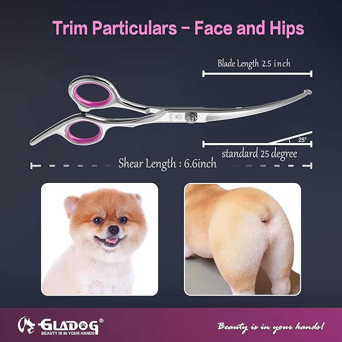 GLADOG Dog Grooming Scissors Kit with Safety Round Tips, Professional 6 in 1 Grooming Scissors for Dogs, Sharp and Heavy-duty Dog Grooming Shears for Dogs Cats Pets (Pink)