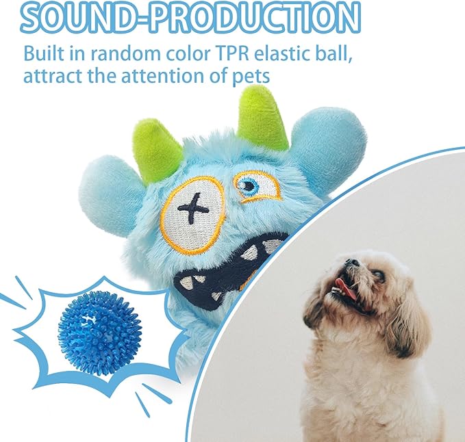 Squeaky Plush Pet Toy Ball, Dental Care, Skin-Friendly and Soft and Relieve Stress, Little Monster Plush Ball Toy Suitable for All Breeds (Sky Blue,Small)
