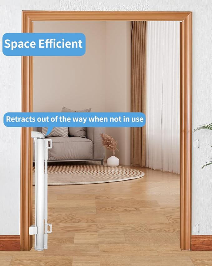 Retractable Baby Gate for Doorways and Stairs, Mesh Safety Gate for Pet, Indoor & Outdoor Use, One-Hand Operation, Easy Installation, 33.6" Tall, Expands to 71" Wide（White,33.6"x71"）