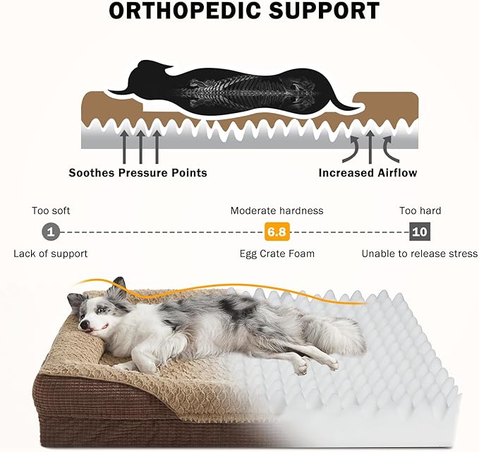 INVENHO Orthopedic Dog Bed Medium Size, Washable Egg-Crate Memory Foam Dog Couch Bed with Washable Removable Cover, Waterproof Lining and Nonskid Bottom