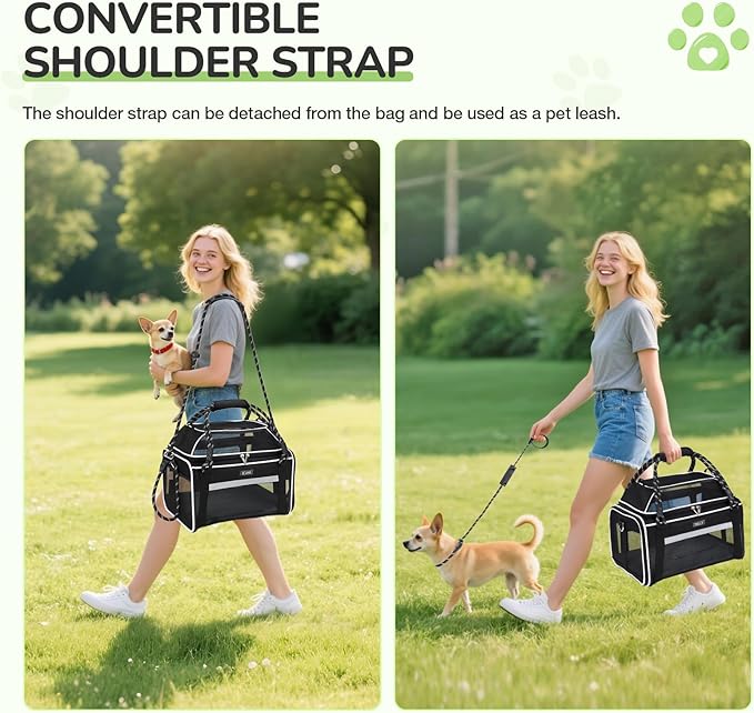 Lekereise Top Expandable Pet Carrier TSA Airline Approved Soft Sided Underseat Up to 12lbs Travel Carriers for Small Cats and Dogs with Convertable Dog Leash and Anti-Scratch Mesh