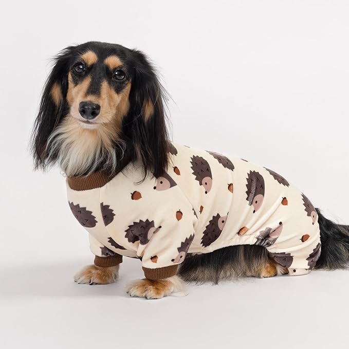 Fitwarm Funny Hedgehog Dog Pajamas, Warm Winter Dog Clothes for Small Dogs Boy Girl, Cozy Pet Onesie with Feet, Beige, Brown, XS