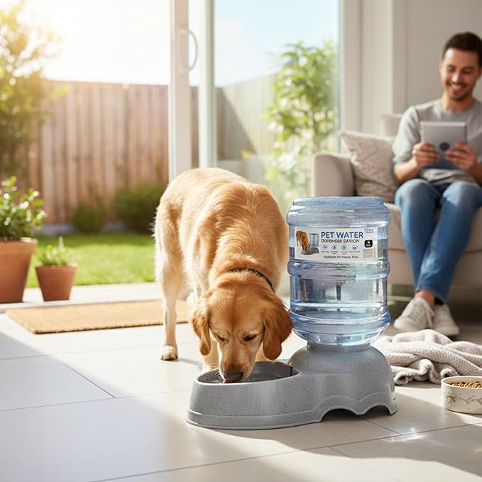 Water Dispenser Station for Large Dogs and Cats, 3 Gallon Large Capacity Gravity Automatic Water Feeder, Indoor Outdoor Dog Drinking Fountain, Dog Water Bowl for Multiple Pets, BPA Free