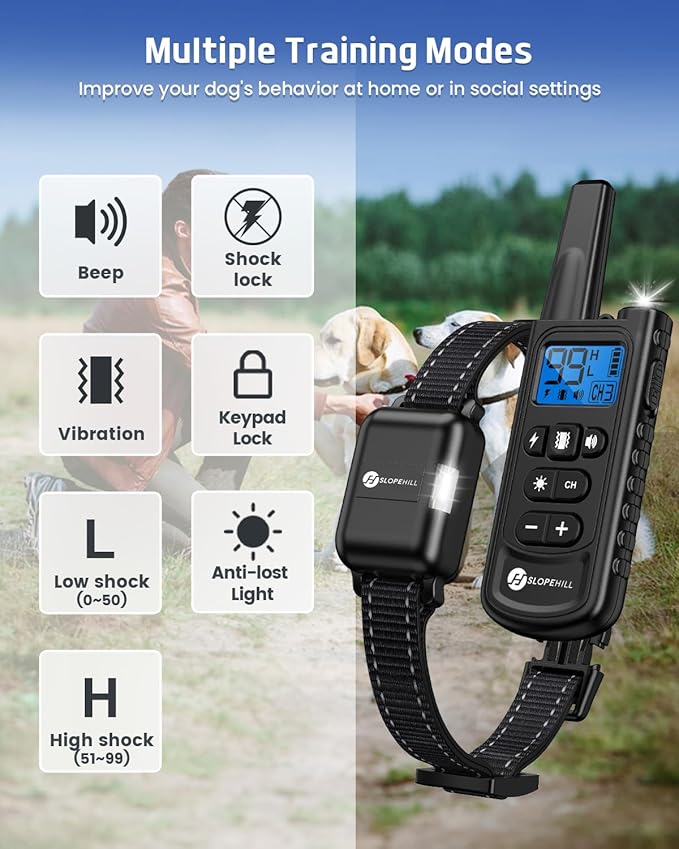Dog Training Collar with Remote, 4200Ft Remote Electronic Dog Shock Collar with Beep, Vibration, Shock, Light and No Shock Mode, Electric Shock Collar for Small Medium Large Dogs(Black)