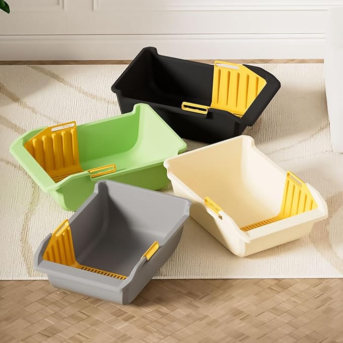 SpaceTime Extra Large Cat Litter Box with High Sides,Jumbo Open Top Kitty Litter Pan for Indoor Cats,XL Cat Boxes with Integrated Sifting Litter Scoop,Ideal for Kittens & Big Cats,Easy to Clean(Grey)