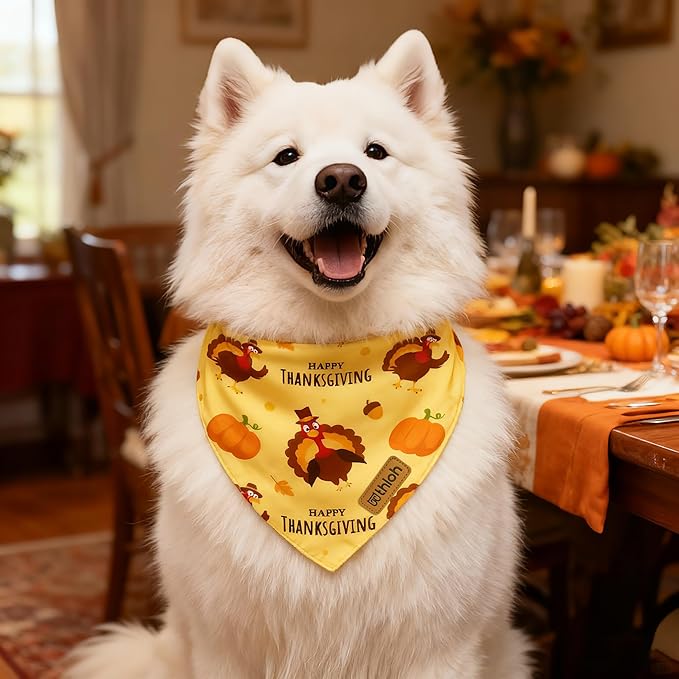 Thanksgiving Dog Bandanas with Snap Button, 2 Pack Adjustable Fall Bandanas for Small, Medium, and Large Dogs, Pumpkin Pet Scarf for Autumn Costume Accessory & Photo Shoot (Small)