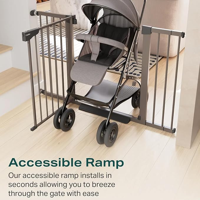 Cumbor 2 Pack 29.7"-51.5" Extra Wide Baby Gate for Stairs, Mom's Choice Awards Winner-Dog Gates for Doorways, Pressure Mounted Walk Through Pet Gate Indoor, Safety Auto-Close Child Gate for Kid,Brown