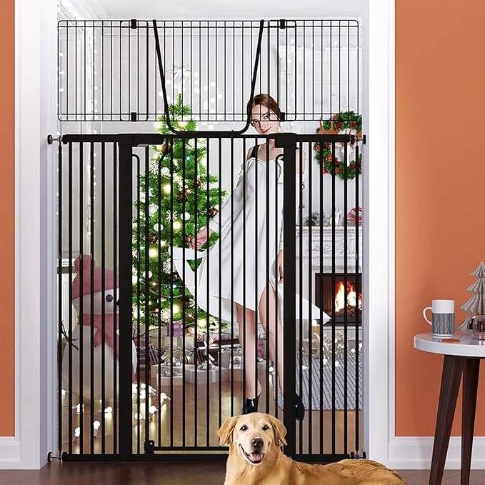 Jiprlak51 Extra Tall Cat Gate for Doorway – 28.5"-48.7" Extra Wide Pet Gate with Adjustable Cat Door Wide,Auto Close, Pressure Mounted, Pet Gate for Cats & Small Dogs, Hallway, Stairs, Kitchen
