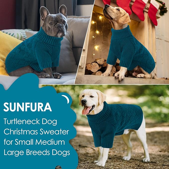 SUNFURA XS Dog Sweater, Small Dog Sweater Doggie Knitted Knitwear for Winter, Cat Pullover Christmas Sweatshirt for Yorkie Chihuahua, Warm Thick Turtleneck Clothes for Puppy, Blue X-Small