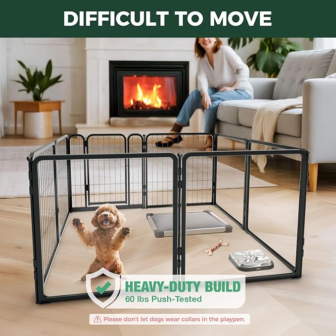 FXW Pawadise Acrylic & Wire Mesh Indoor Dog Playpen, Heavy Duty 24 Inch 8 Panels Metal Dog Pen for Puppy and Small Dogs, Black│Patented